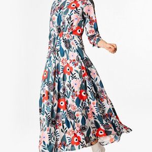 eShakti Floral Print Crepe Ruched Dress
